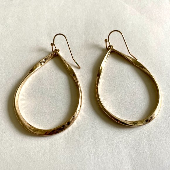 Gold Tone Oval Hoop Drop Earrings - Picture 2 of 7